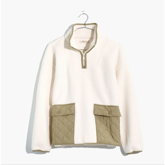 Madewell (Re)sourced Fleece Quilted-Pocket Popover Jacket Antique Cream S Small - Picture 1 of 8